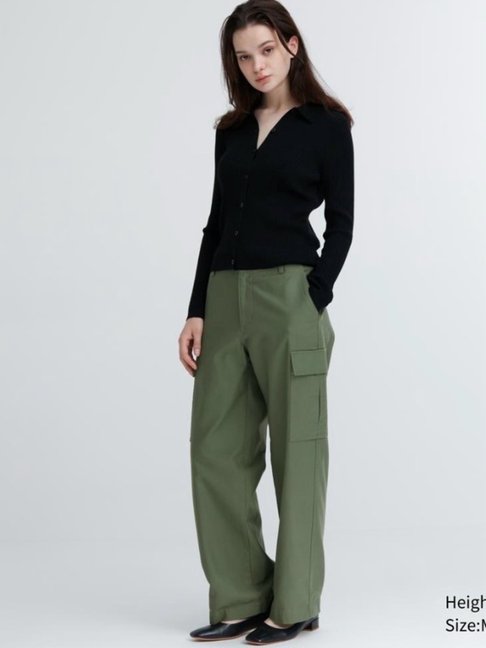 NEW Uniqlo Wide Slouchy Straight Cargo Pants Olive Green size small